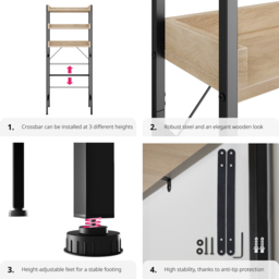 Tectake Seattle 3 Shelf Oak Sonoma Industrial Wood Shower Caddy - Size: 165 x 63 x 25cm - Brown - Wilko - thumbnail 5