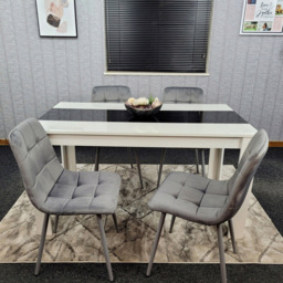 Kosy Koala 4 Seater Velvet Dining Set White Black and Grey - Portland - Wilko - thumbnail 5