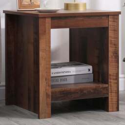 FurnitureHMD Single Shelf Industrial Style Wooden Side Table - Size: 50 x 45 x 45cm - Brown - Wilko