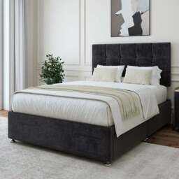 Bedmaster King Size Black Naples Velvet 2 Drawer Divan Base with Pearl Headboard - Wilko