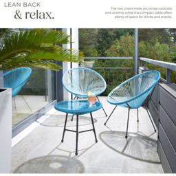tectake Santana 2 Seater Blue Bristo Set - Wilko - thumbnail 5