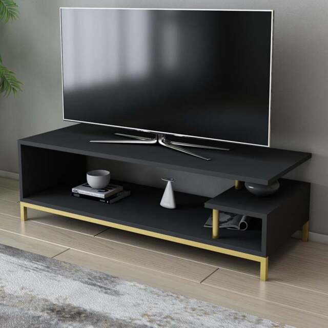 Decorotika Reilly 2 Shelf Gold and Anthracite TV Unit - Size: 38 x 120 x 45cm - Multi - Wilko - image 1