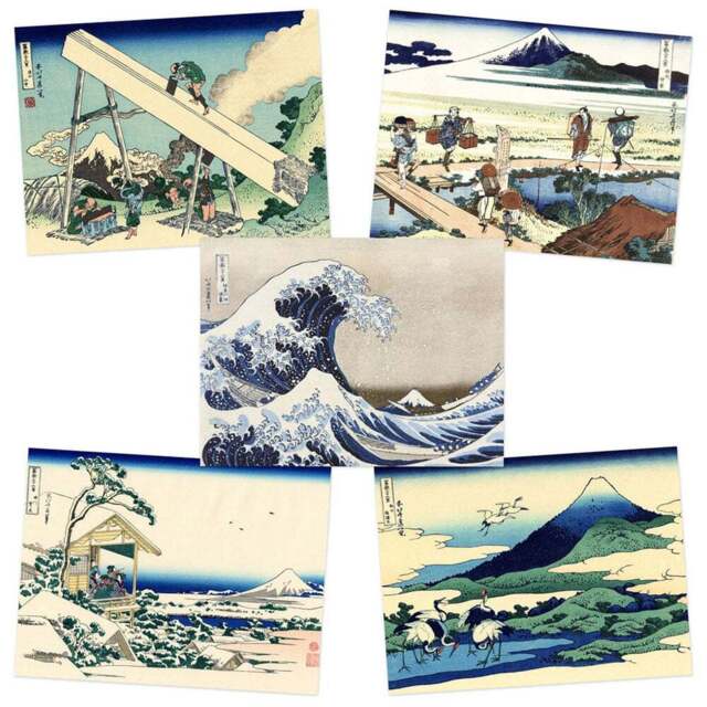 Artery8 Hokusai Views Mount Fuji Tea House Totomi Umezawa Wall Art Print 30 x 41cm 5 Pack - Size: 40.5 x 30.5 x 0.3cm - Multi - Wilko - image 1