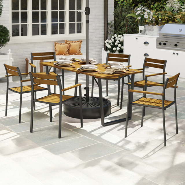 Outsunny 6 Seater Steel Garden Dining Set with Stackable Chair Brown - Wilko - image 1