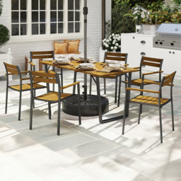 Outsunny 6 Seater Steel Garden Dining Set with Stackable Chair Brown - Wilko - thumbnail 1