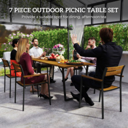 Outsunny 6 Seater Steel Garden Dining Set with Stackable Chair Brown - Wilko - thumbnail 5