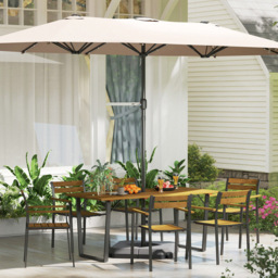 Outsunny 6 Seater Steel Garden Dining Set with Stackable Chair Brown - Wilko - thumbnail 4