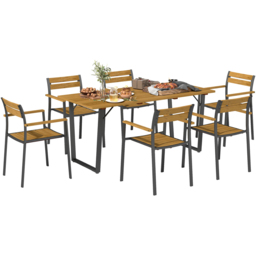Outsunny 6 Seater Steel Garden Dining Set with Stackable Chair Brown - Wilko - thumbnail 3