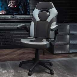 FWStyle X10 Black and Grey Faux Leather Racer Style Gaming Chair - Size: 117 x 67 x 63cm - Wilko