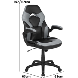 FWStyle X10 Black and Grey Faux Leather Racer Style Gaming Chair - Size: 117 x 67 x 63cm - Wilko - thumbnail 7
