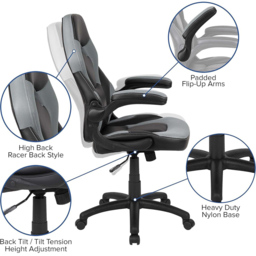 FWStyle X10 Black and Grey Faux Leather Racer Style Gaming Chair - Size: 117 x 67 x 63cm - Wilko - thumbnail 6