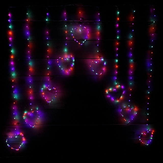 Premier 303 Rainbow LED Static Heart Silver Pin Cable Curtain Light 1.2 x 1.2m - Size: 120 x 120 x 120cm - Multi Coloured - Samuel Alexander - Wilko - image 1