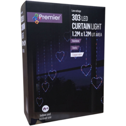 Premier 303 Rainbow LED Static Heart Silver Pin Cable Curtain Light 1.2 x 1.2m - Size: 120 x 120 x 120cm - Multi Coloured - Samuel Alexander - Wilko - thumbnail 3