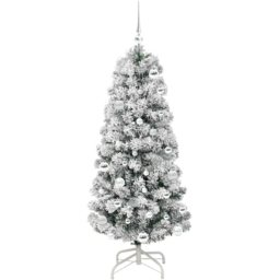 vidaXL Pre-Lit Warm White LED and Silver Baubles Snow Flocked Artificial Christmas Tree 4.9ft - Green - Wilko - thumbnail 5