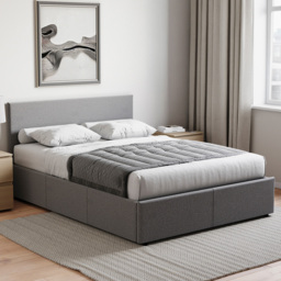 Vida Designs Veronica King Size Dark Grey Linen Ottoman Bed with Gel Memory Foam Mattress - Wilko