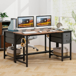 Costway 2 Drawer Single Shelf Computer Desk - Size: 122 x 70 x 21cm - Brown - Wilko - thumbnail 5