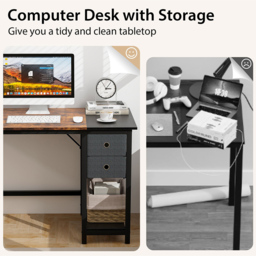 Costway 2 Drawer Single Shelf Computer Desk - Size: 122 x 70 x 21cm - Brown - Wilko - thumbnail 7