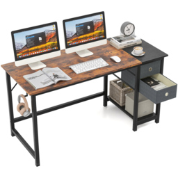 Costway 2 Drawer Single Shelf Computer Desk - Size: 122 x 70 x 21cm - Brown - Wilko - thumbnail 4