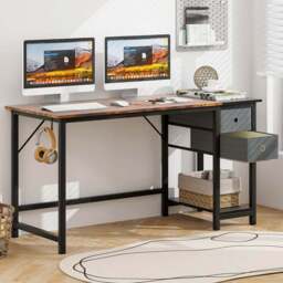 Costway 2 Drawer Single Shelf Computer Desk - Size: 122 x 70 x 21cm - Brown - Wilko