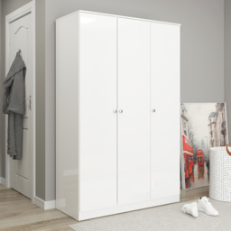 Seconique Denver 3 Door White Gloss Wardrobe - Size: 175 x 112 x 48cm - Wilko