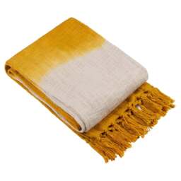 furn. Mizu Ochre Dip-Dye Tasselled Throw 130 x 170cm - Size: 170 x 130cm - Yellow - Wilko - thumbnail 1