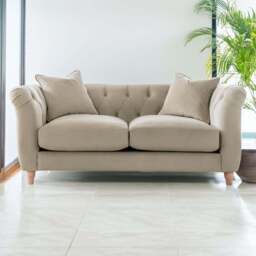 Elsie Chesterfield 2 Seater Putty Plush Velvet Sofa - Grey - Wilko - thumbnail 1