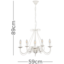 ValueLights 5 Way Ivory White Chandelier - Size: 110 x 60 x 60cm - Wilko - thumbnail 7