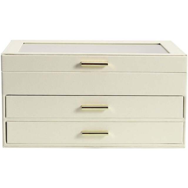 H&O Direct 3 Tier White PU Leather Jewellery Organiser - Size: 13.5 x 26.5 x 18cm - Wilko - image 1
