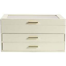 H&O Direct 3 Tier White PU Leather Jewellery Organiser - Size: 13.5 x 26.5 x 18cm - Wilko