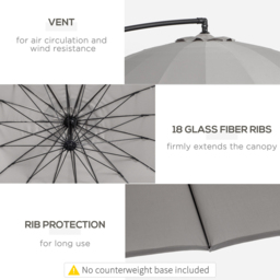 Outsunny Grey Crank Handle Cantilever Banana Parasol 3m - Wilko - thumbnail 7