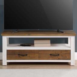 Baumhaus Splash of White 2 Drawer Single Shelf Widescreen White Television Cabinet - Wilko
