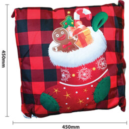 Xmas Haus Christmas-Themed Red Check Stocking Cushion 45 x 45cm - Multi - Wilko - thumbnail 4