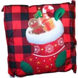 Xmas Haus Christmas-Themed Red Check Stocking Cushion 45 x 45cm - Multi - Wilko