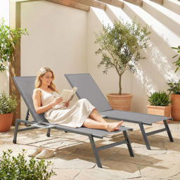 Outsunny Set of 2 Grey 5 Position Backrest Sun Lounger with Side Tray Table - Size: 35 x 190 x 74cm - Wilko - thumbnail 1