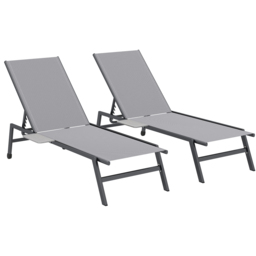Outsunny Set of 2 Grey 5 Position Backrest Sun Lounger with Side Tray Table - Size: 35 x 190 x 74cm - Wilko - thumbnail 3