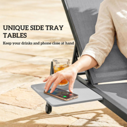 Outsunny Set of 2 Grey 5 Position Backrest Sun Lounger with Side Tray Table - Size: 35 x 190 x 74cm - Wilko - thumbnail 5