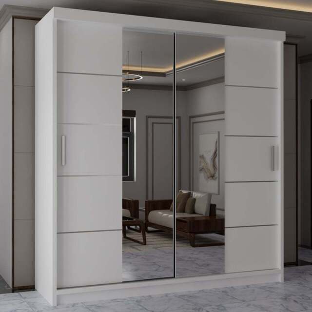 Sliding Wardrobes 4U 2 Sliding Door White Half Mirrored Wardrobe 180cm - Size: 2 Door - Wilko - image 1