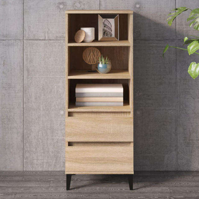 vidaXL 2 Drawer 3 Shelf Sonoma Oak Highboard - Size: 110 x 40 x 36cm - Cream - Wilko - image 1