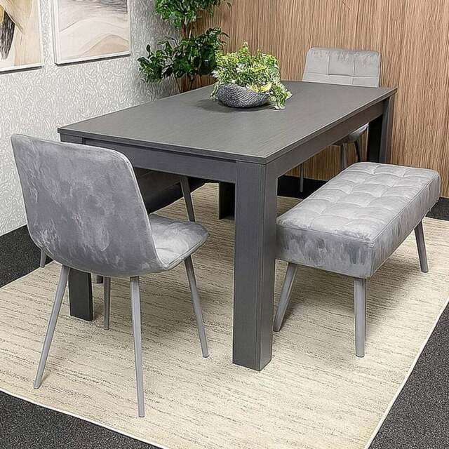 Kosy Koala 6 Seater Dining Set with Bench Dark Grey and Grey Velvet - Multi - Wilko - image 1