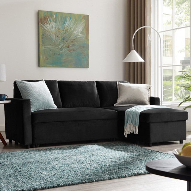 Home Detail Dorset Small Double Sleeper Black Velvet Pull Out Sofa Bed with Storage - Size: 3 Seater - Wilko - image 1