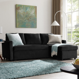 Home Detail Dorset Small Double Sleeper Black Velvet Pull Out Sofa Bed with Storage - Size: 3 Seater - Wilko - thumbnail 1