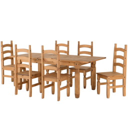 Seconique Corona 6 Seater Extending Dining Set Distressed Waxed Pine and Brown - Wilko - thumbnail 3