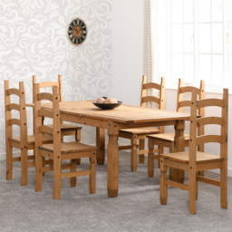 Seconique Corona 6 Seater Extending Dining Set Distressed Waxed Pine and Brown - Wilko - thumbnail 1