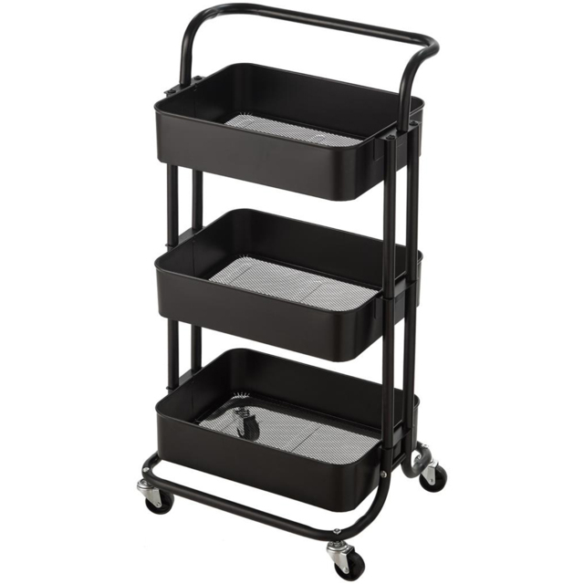 House of Home 3 Tier Black Storage Cart with Wheels - Size: 84.5 x 41.7 x 33.2cm - Wilko - image 1