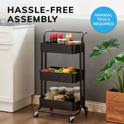 House of Home 3 Tier Black Storage Cart with Wheels - Size: 84.5 x 41.7 x 33.2cm - Wilko - thumbnail 4