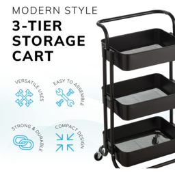 House of Home 3 Tier Black Storage Cart with Wheels - Size: 84.5 x 41.7 x 33.2cm - Wilko - thumbnail 6