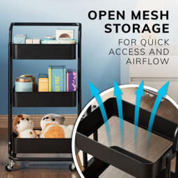 House of Home 3 Tier Black Storage Cart with Wheels - Size: 84.5 x 41.7 x 33.2cm - Wilko - thumbnail 5