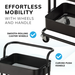 House of Home 3 Tier Black Storage Cart with Wheels - Size: 84.5 x 41.7 x 33.2cm - Wilko - thumbnail 7