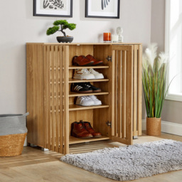 Home Source Halden 3 Door Oak Shoe Cabinet with Adjustable Shelves - Size: 98.2 x 114 x 33.6cm - Brown - Wilko - thumbnail 7