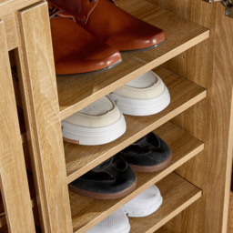 Home Source Halden 3 Door Oak Shoe Cabinet with Adjustable Shelves - Size: 98.2 x 114 x 33.6cm - Brown - Wilko - thumbnail 5